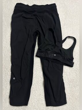 Lululemon Dance Studio Crop Pants & Sports Bra Set Size 6 Black Athleisure Yoga